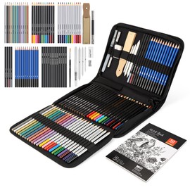 AGPTEK Drawing Pencils Set, 75-Piece Art Supplies Color Drawing Pencils Set Contains Sketch Pencils, Charcoal Pencils, Water Colored Pencils and Metal Colored Pencils for Kids, Adults and Artist