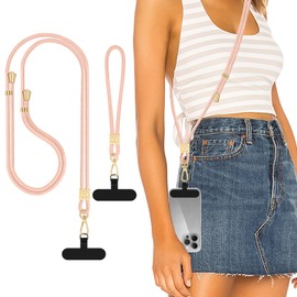 Hovmwey Phone Lanyard Crossbody, Hand Wrist Strap Lanyard with 2 Phone Tethers, Adjustable Anti Theft Phone Strap Neck Lanyard for Keys ID Badges Phones Wallet, Pink Sands
