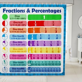 Math Bathroom Shower Curtain Set Fraction and Percentage Bath Curtain Educational Learning Shower Curtain Learning Time Kids Bathroom Accessories 72"x72"