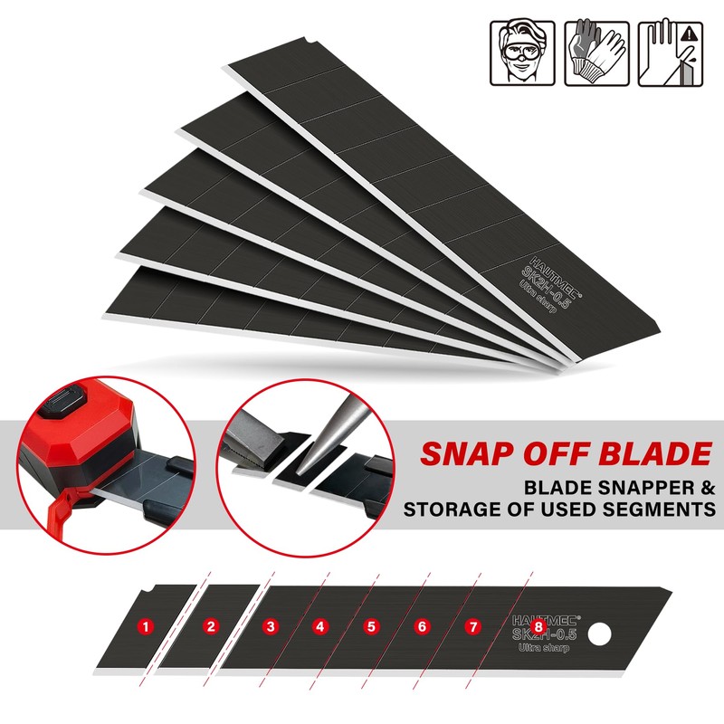 HAUTMEC 10PC 18mm Heavy Duty Utility Knife Blades, SK2H Steel