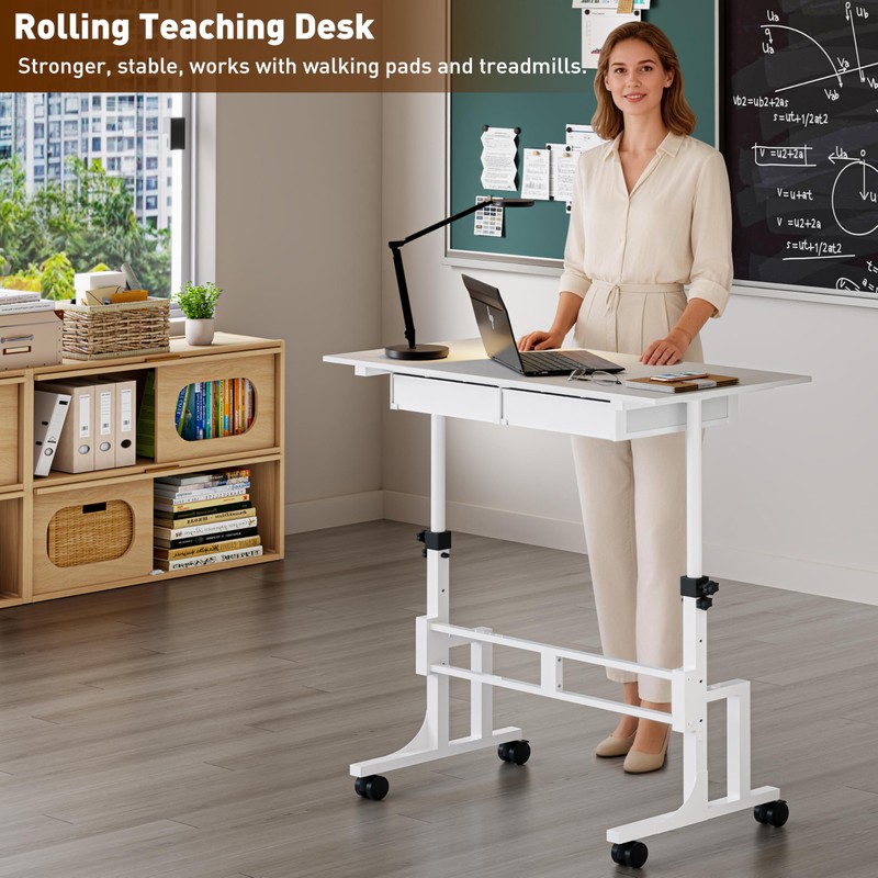 Height Adjustable Standing Desk with 2 Drawers, Small Sit Stand