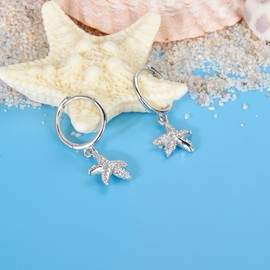 SILBERTALE S925 Sterling Silver Starfish Hoop Dangle Earrings Silver Trendy Beach Jewelry for Women