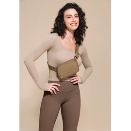 ODODOS Unisex Mini Belt Bag with Adjustable Strap Small Fanny Pack for Workout Running Traveling Hiking, Caramel