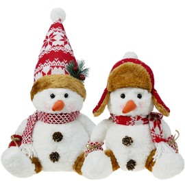 DearSun Set of 2, 14" H Plush Christmas Snowman with Gray Knitted Scarf and Hat Christmas Decor, Tabletop Decor for Xmas Holiday Party Décor
