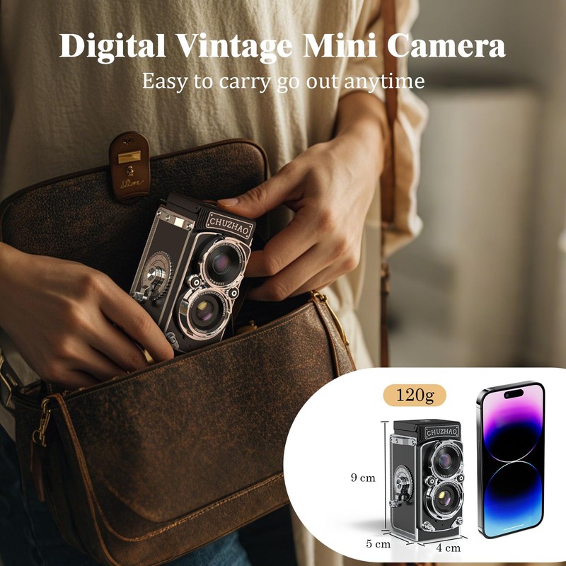 Retro Mini Digital Camera, 1080P FHD Video 12MP Autofocus Vlogging