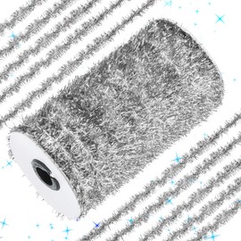 210 Feet Christmas Tinsel Garland Thin Glitter Tinsel Metallic Holiday Tinsel Garland Twist Tinsel Garland Decoration for Christmas Tree Birthday Party Wedding Decorations Supplies (Silver)