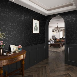 WESTICK Black Rose Floral Peel and Stick Wallpaper Removable Black Floral Contact Paper Textured Vintage Flower Wallpaper for Bedroom Accent Walls Bathroom Living Room Cabinets Drawers 15.75" x 394"
