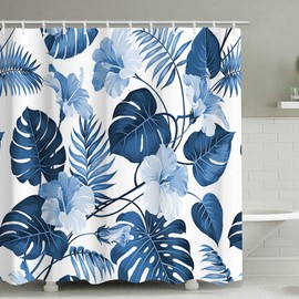 FAIRYGATE B8011 Shower Curtain Blue Anti-Mould Textile Anti Mould Waterproof Washable Polyester Fabric Bath Curtain 180 x 180 cm with 12 Shower Curtain Rings