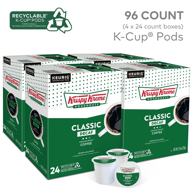 Krispy Kreme Classic Decaf, Single-Serve Keurig K-Cup Pods, Medium Roast