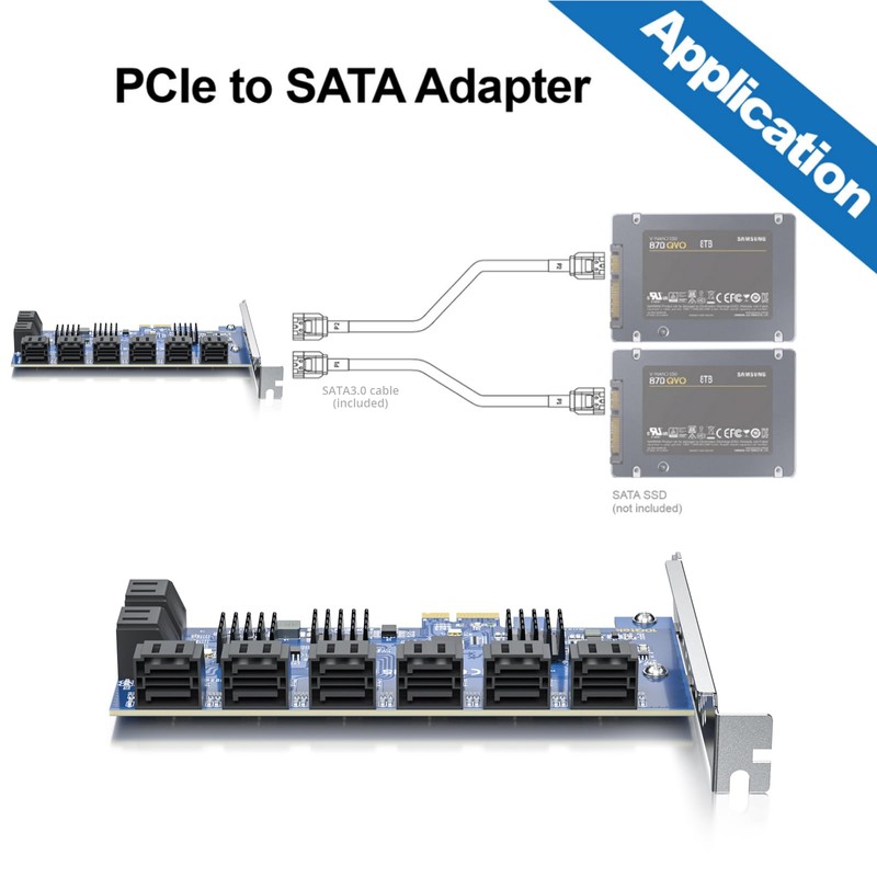 10Gtek 16 Port PCIe SATA Card, SATA3.0 Expansion Card, X1,