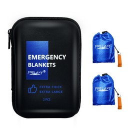 Frelaxy Emergency Blanket 2-Pack/4-Pack, Extra-Thick Extra-Large Space Blankets with Whistles, Storage Pouchs, and EVA case