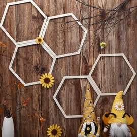 Gerrii 12 Pcs Honeycomb Decorations 8'' Unfinished Wooden Hexagon Wall Decor Hexagon Wall Stickers Decorative Wood Honeycomb Beehive Sign for Baby Shower Honeybee DIY Birthday Party Decor