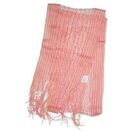 Ladies Crochet Panelled Stripe Neck Scarf (Pink)