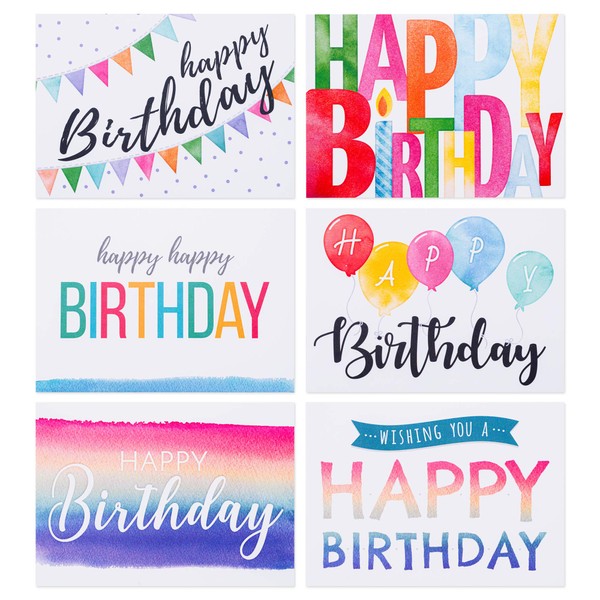 Spark Ink Happy Birthday Cards Assortment with Envelopes, 50pcs Large Mixed Greeting Happy Birthday Card Set for Kids & Adults, Blank Inside, 4x6in Unique Bday Cards in Bulk, Assorted Variety Box Pack