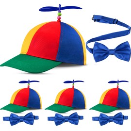 Propeller Top Cap Rainbow Detachable Hat Nerd Crazy Spinner Hat Silly Pinwheel Hat and Adjustable Bowtie for Adults Costumes (Blue,8 Pieces)