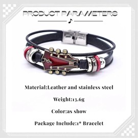 QKEOISUD Retro Faux Leather Guitar Bracelet,Retro Guitar Men Women Faux Leather Bangle Wristband,Wristband Musical Bracelet For Men Women, Music Enthusiast Gift