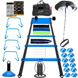 MLCINI Agility Ladder 1 Agility Training Equipment 1 Resistance Parachute 4 Adjustable Hurdles 12 Disc Cones 1 Jump Rope 3 Resistance Band 1 Yoga Band Agility Speed Training Equipment for Youth&Adults