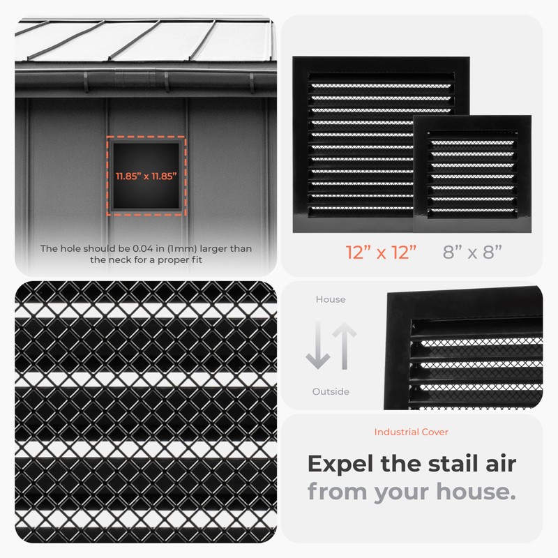 12" x 12" Inch Black Galvanized Steel Vent Cover -