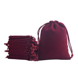 KONMAY Pack of 20 Wine Soft Velvet Jewellery Bags with Drawstring, 12 x 15 cm Velvet Bag Wedding Party Gift Bags