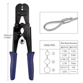 Proster Wire Rope Crimping Tool - Hand Swagging Crimper and Cutter from 1/16 to 1/8 inch, 100pcs 1/8inch Aluminum Crimping Loop Sleeves, 50pcs M3 Stainless Steel Wire Rope Cable Thimble Riggings