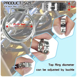 50 Pack PEX Cinch Clamp Rings 3/4 Inch, Stainless Steel Clamp Cinch Single Ear Hose Rings for PEX B And C Pipe Tubing and Plumbing Connection