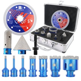 BRSCHNITT Diamond Core Drill Bit Set - Tile Hole Saw for Porcelain Tile Ceramic Marble Granite Drilling&4/5"& 2" Diamond Chamfer Finger Bit&Adapter & 5" Saw Blade