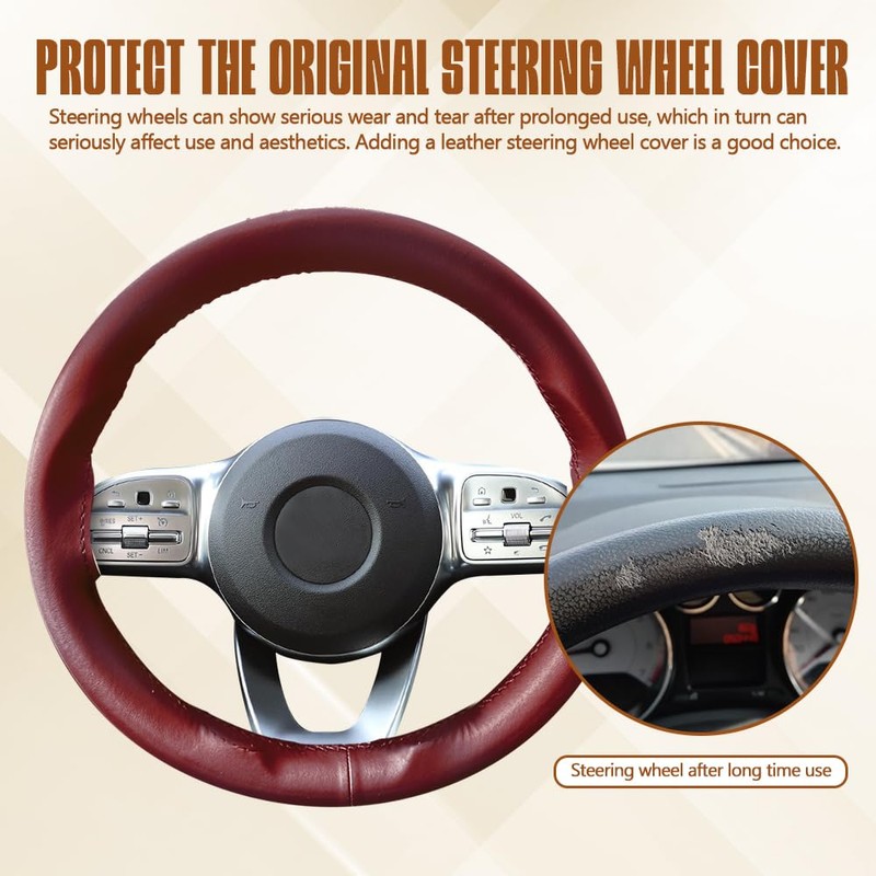 HEVLE Leather Steering Wheel Cover Lace Up, Stitch On Wrap,