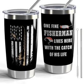 CWEGSJ Fisherman Gift Fisherman 20oz Tumbler with Lid and Straw Travel Mug Fishing Lover Gifts Fisherman Gift for Dad Boyfriend Husband (One Fine Fisherman)