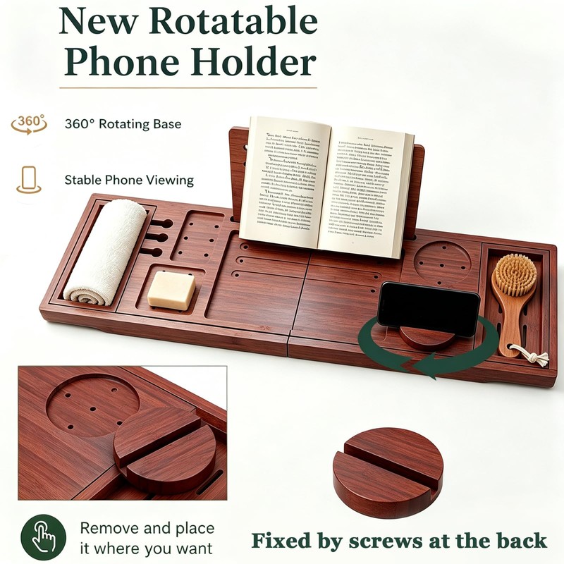 Bamboo Bathtub Tray, Expandable Foldable Bath Caddy, Walnut
