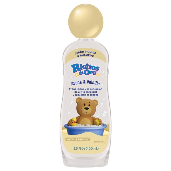 Ricitos de Oro Baby Hair & Body Wash with Oats and Vanilla, Hypoallergenic Tear-Free Body Wash and Shampoo; 13.5 Fl Oz