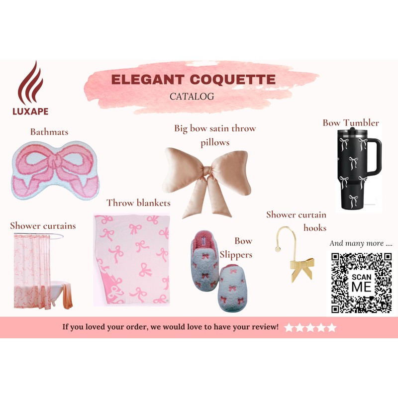 Luxape Bow Shower Curtain, Coquette Handcrafted Bow Tie Bath Curtain