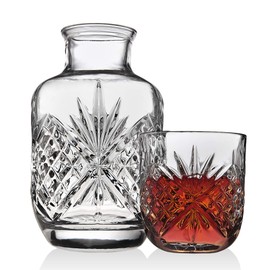 Lefonte Crystal Bedside Night Carafe Pitcher and Water Glass Tumbler Set, Bedroom Nightstand Water Pitcher and Cup Set