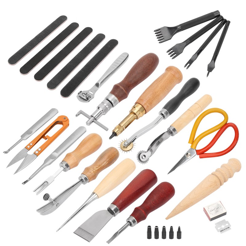 18pcs Leather Craft Working Punch Tools Kit Sewing Stitching Carving