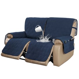 Turquoize 100% Waterproof Recliner Sofa Cover 2 Seat Reclining Couch Cover for 2 Cushion Couch Waterproof Recliner Sofa Protector Cover for Dogs Pets with Non Slip Backing and Strap (Medium, Navy)