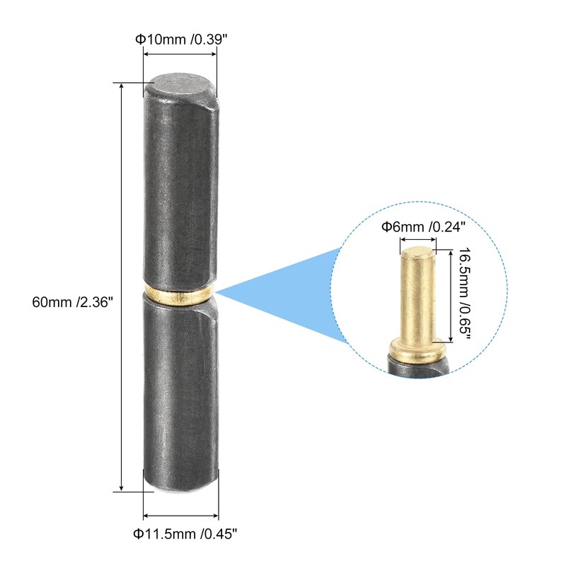 uxcell 8Pcs Weld on Barrel Hinges, 2-3/8" x 6/16" (LxD)