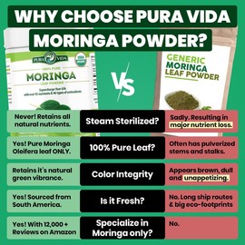 Pura Vida Moringa Powder - 100% Leaf Powder USDA Organic