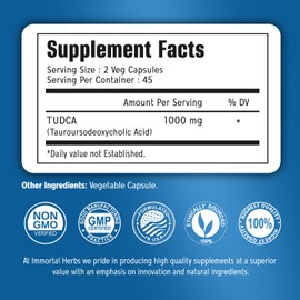 Immortal Herbs TUDCA 1000mg Bile Salts Liver Supplement for Men & Women, 90 Capsules, Non-GMO and Gluten-Free TUDCA Powder Capsules (Tauroursodeoxycholic Acid)