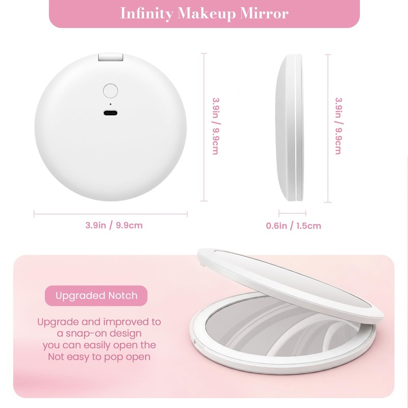 Infinity Mirror 3 Color LED Rechargeable Daily Outdoor Makeup Touch