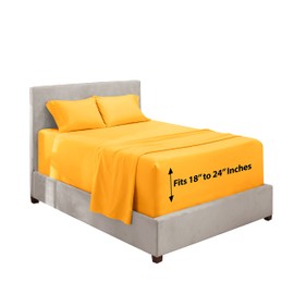 Hearth & Harbor Extra Deep Pocket Sheets - 4 Piece Hotel Luxury Sheet Set Fits Up to 24" Mattress - Ultra Soft Luxury Bed Sheet Set - Soft & Breathable - King, Yellow