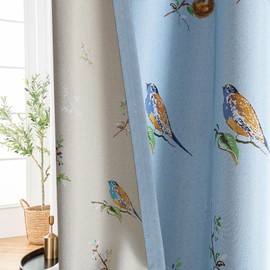 SUOUO Double Sided Patterned Birds Blackout Curtains for Bedroom 96 Inches Long 2 Panels Room Darkening Farmhouse Blue Window Drapes for Living Room
