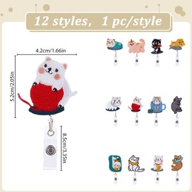 WEBEEDY 12 Styles Cute Cat Badge Reels for Nurse, Retractable Animals Felt Badge Reels with Clip Nurse Badge Holder Nurse Doctor ID Card Decorative Supplies