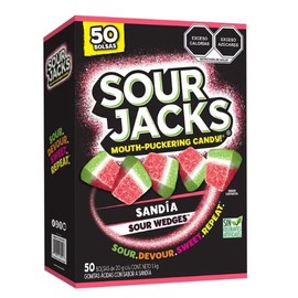 Sour Jacks Gomitas Ácidas con Sabor a Sandía. Sin Gluten. Sin Colorantes Artificiales. 50 Bolsitas de 20 g c/u. Cont. Neto 1 Kg