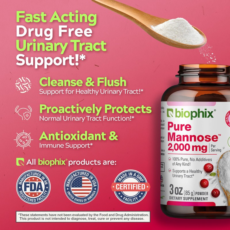 biophix Pure Mannose 100 Percent Powder 2000 mg 3 oz