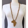 Brown wooden africa pendant necklace beads chain african map continent