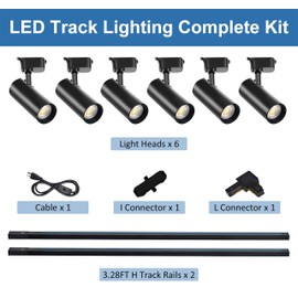 Yuemegou Ultra-Bright 25W 2000lm J&L Type LED Track Lighting System，6000K Cool Light Dimmable Brightness，with 6.5 FT Track Rails and Ceiling Spotlight Fixture Installation Package
