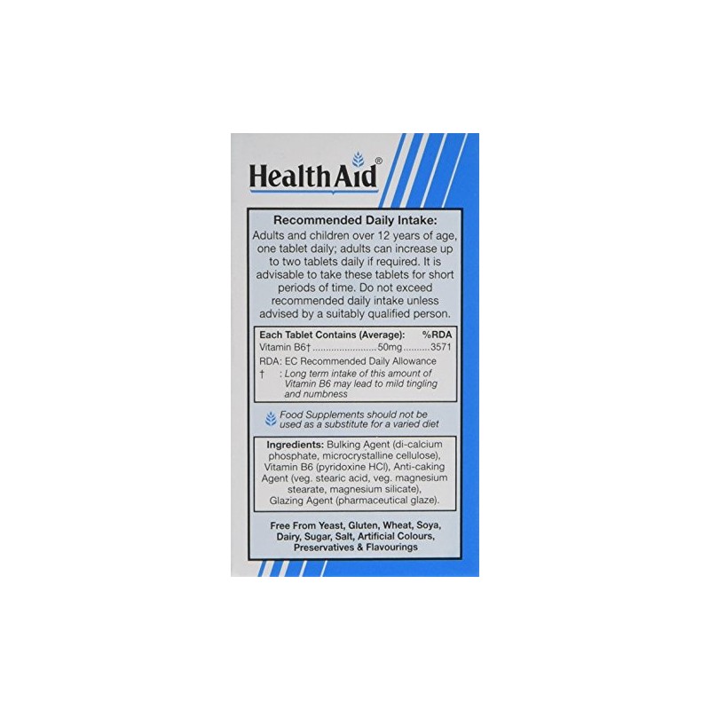 HealthAid Vitamin B6 (Pyridoxine HCl) 50mg - 100 Tablets