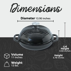 Enameled Cast Iron Bread Pan with Lid, 11” Nero (Black) Bread Oven Cast Iron Sourdough Baking Pan, Dutch Oven for Bread - Segretto Cookware