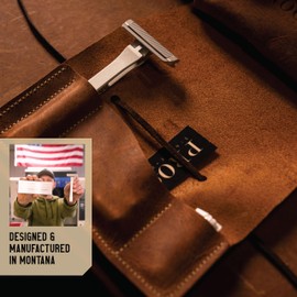 PROOF Select Single Blade Razor for Men with Pivoting Head Made in USA - CNC Machined Aluminum Easy Blade Replacement - Includes Genuine Leather Travel Case, Suction Cup Holder and Safety Razor Blades