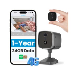 EIOTMART 4G LTE Indoor Security Camera with 1-Year Unlimited Data SIM Card – No WiFi Needed, 2K HD Mini Camera, PIR Motion Detection, 3MP Night Vision, 120° Wide View, TF/Cloud Storage