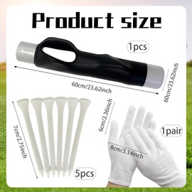 ZQSFPK Golf Grip Training Aid, Golf Swing Trainer with 1 Grip Trainer and 5 Golf Tees, Practice Kit for Swing Accuracy and Muscle Memory, 15.5x3.5 cm Grip with 7 cm Tees and 18x8 cm Gloves